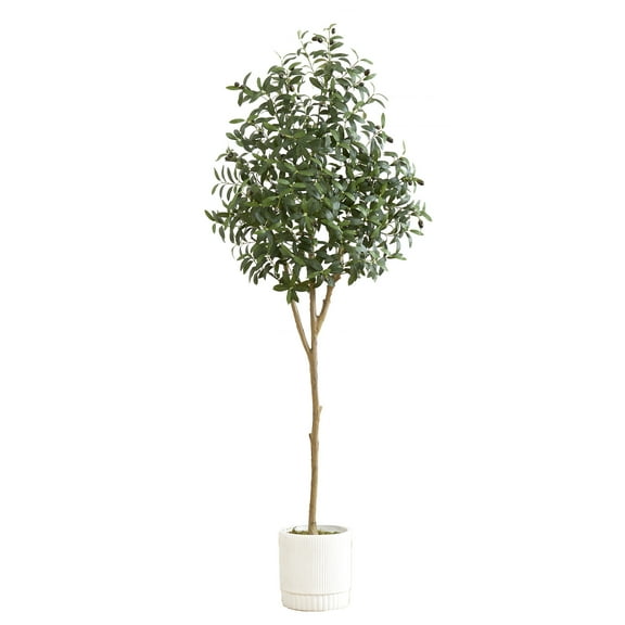 Nearly Natural 6ft. Artificial Olive Tree with White Decorative Planter, Green