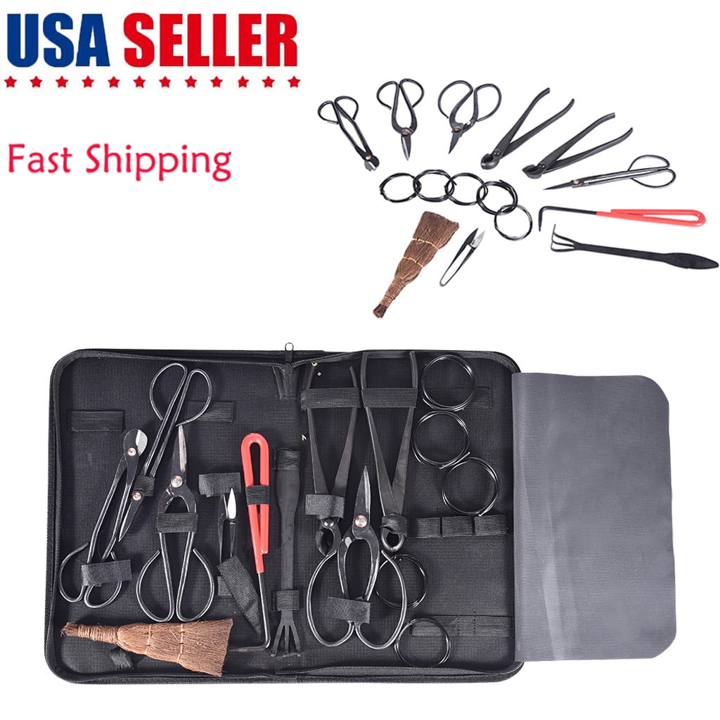 Bonsai Tool Set Carbon Steel Extensive 14-pc Kit Cutter Scissors W/ Nylon Case 