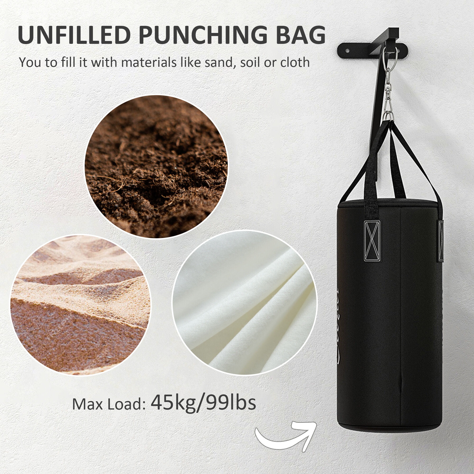 Exercise Equipment Soozier Unfilled Punching Bag for Adults, Heavy Bag Wall Mount Set with Bracket, Boxing Gloves, Hand Wraps and 360° Swivel Hook for Muay Thai and MMA Training,Workout Equipment