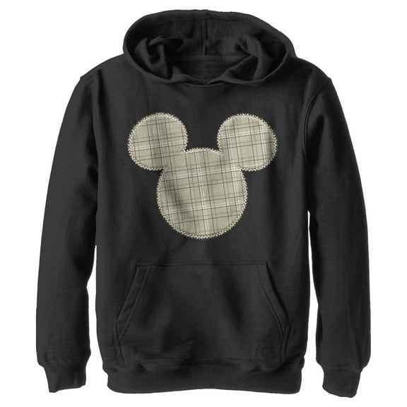 Boy's Mickey & Friends Mickey Mouse Plaid Silhouette  Pull Over Hoodie Black Large