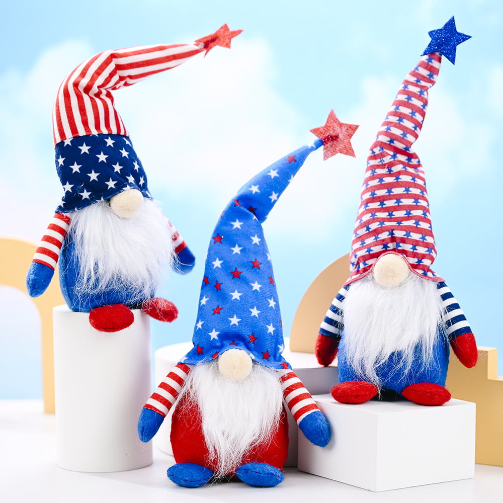 Set of 3 Easter Patriotic Gnomes Decor Girl Room Decor Gift Scandinavian Tomte Bunny Elf Dwarf Lucky Valentine Stuffed Gnomes Handmade Plush Gnomes Home Household Ornaments Fashion Gift A.Multicolor
