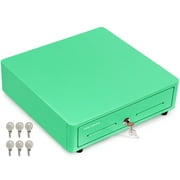 Cash Register Drawer for (POS) Point of Sale System with Round Corner 13", Removable Coin Tray, 4 Bill/5 Coin, 24V, RJ11/RJ12 Key-Lock, Media Slot,Cash Till, Money Drawer for Businesses, Green