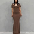 thumbnail image 2 of Summer Saving Wycnly Womens Dresses Evening Party Prom Sexy Slim Mermaid Long Dresses Solid Round Neck Short Sleeve Maxi Summer Dress Brown s Under $5, 2 of 4