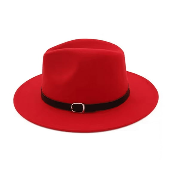 Men's Woolen Wide Brim Fedora Hat with Belt Buckle Band – Classic Felt Design