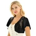 thumbnail image 2 of Alvivi Women's Lace Crochet Cardigan Ruffle Chiffon Short Sleeves Open Front Casual Bolero Shrugs Black X-Large, 2 of 7