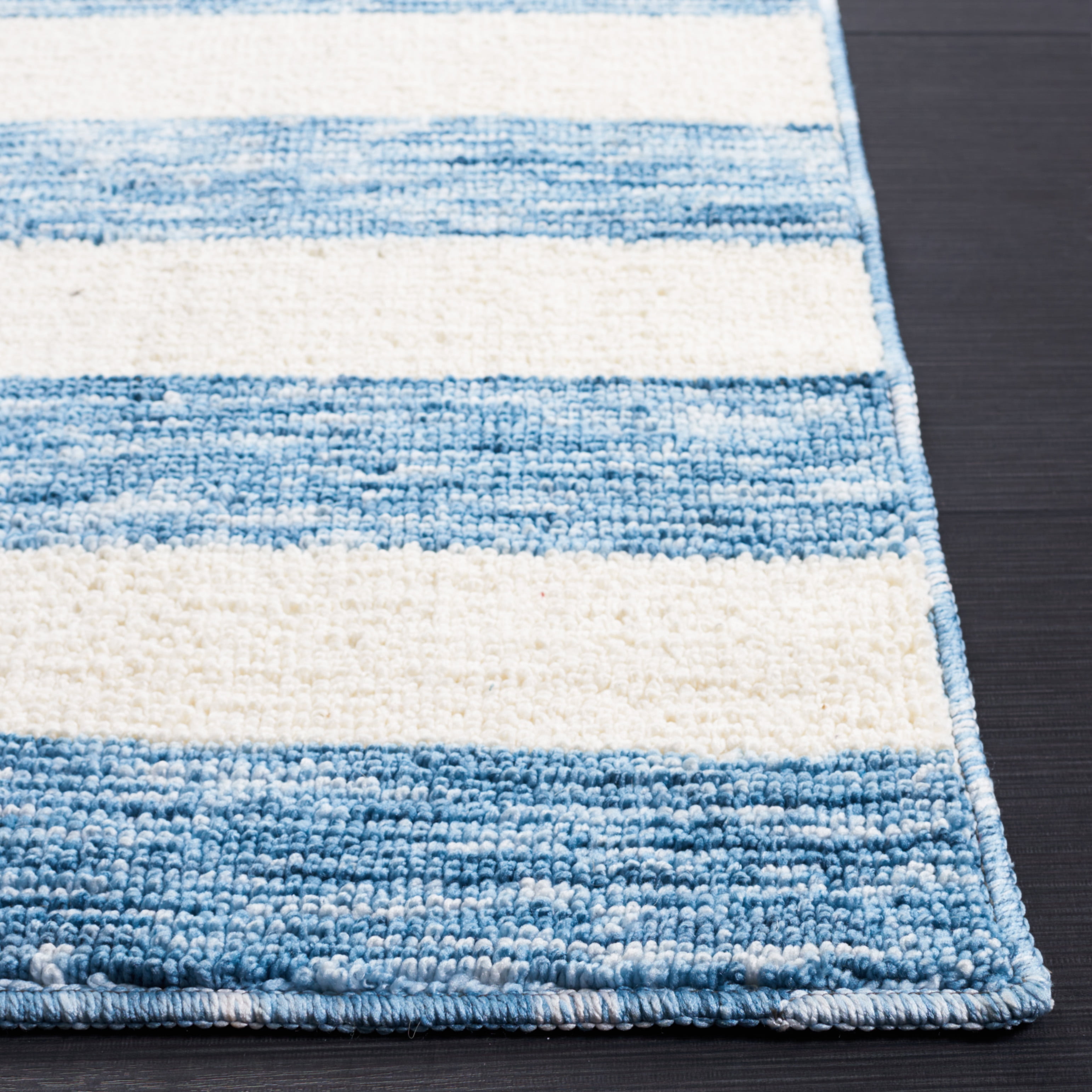 Safavieh Easy Care Fergal Striped Polyester Machine Washable Area Rug, Light Blue/Ivory, 4' x 6'