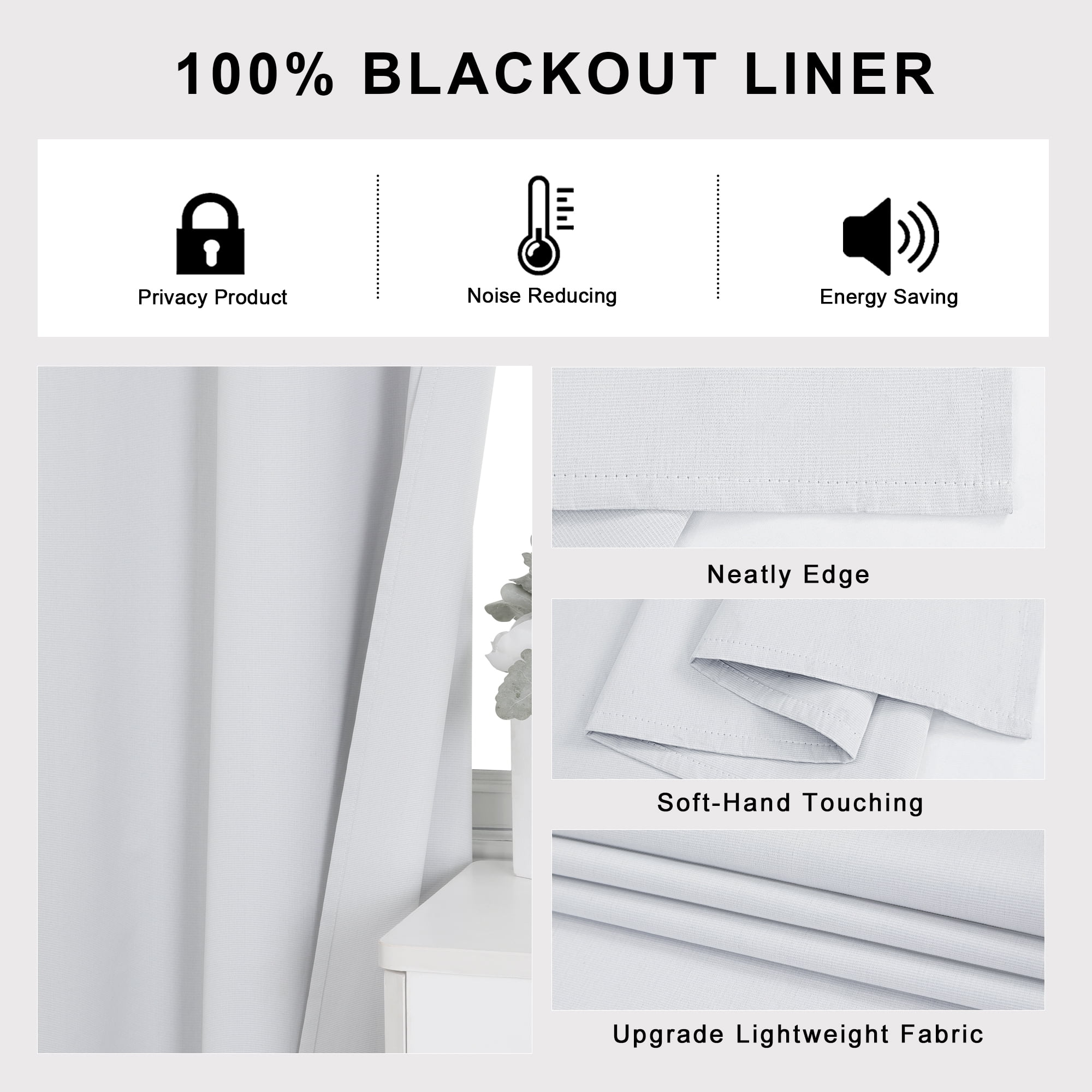 OVZME White Blackout Liner Curtains and Drapes, Keep Warming Black Out Energy Efficient Curtains, Thermal Curtains Liners for 92 inches Long Window 2 Panels set, 40"W x 92"L Per Panel
