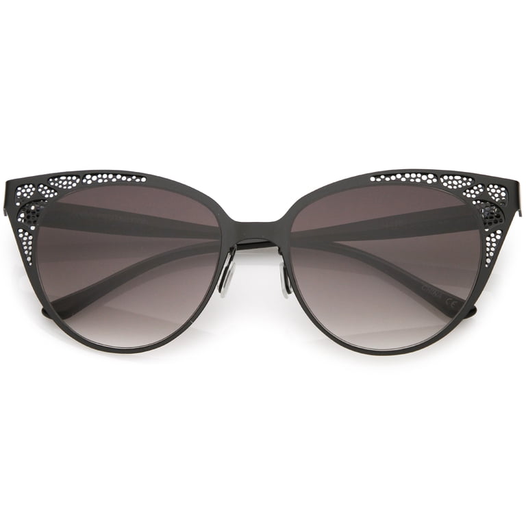 Retro Cat Eye Sunglasses Perforated Metal Oval Neutral Color  display picture 1
