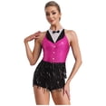 thumbnail image 2 of Kaerm Womens Sequins Tassel Jazz Latin Dance Dress Sleeveless Modern Tango Salsa Dance Leotard Hot Pink 16, 2 of 6