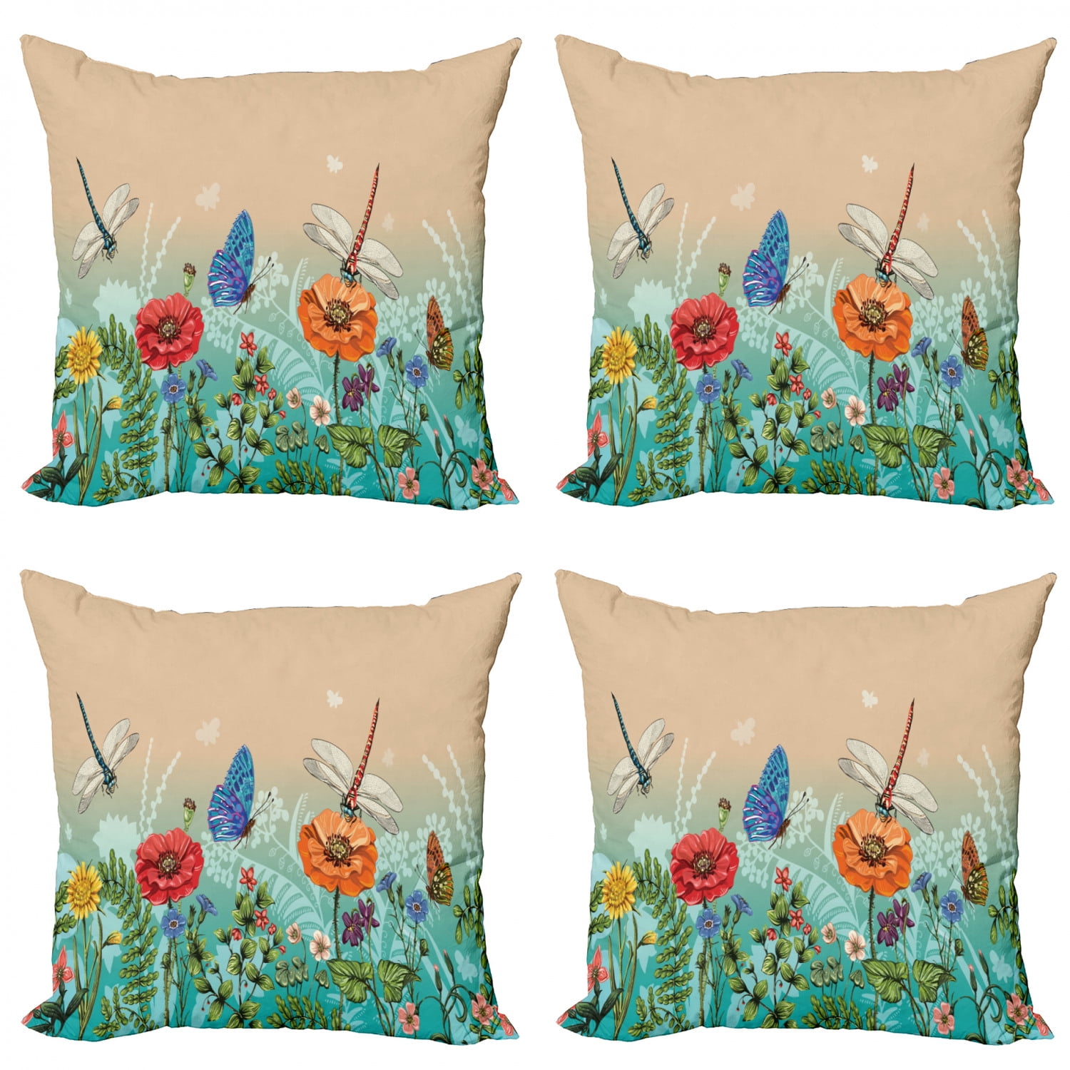 Spring Throw Pillow Cushion Case Pack Of 4 Flourishing Nature Illustration With Butterflies And 7318