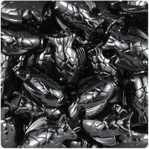 BeadTin Black Opaque 24mm Fish Pony Beads (24pcs)