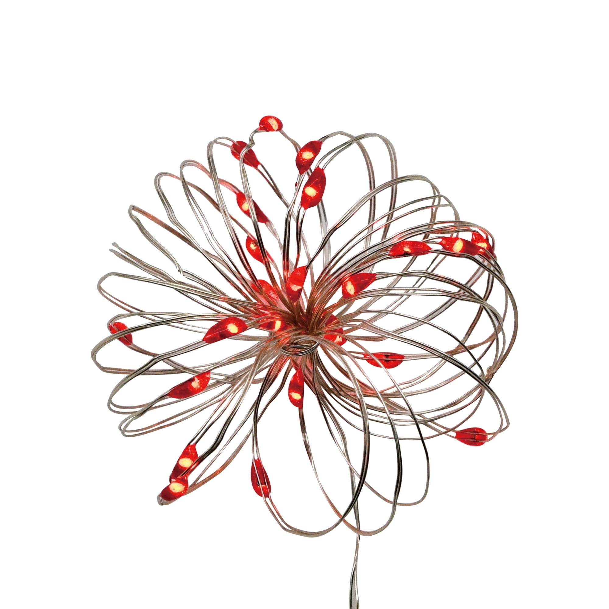 Indoor 25-Count Battery-Operated LED 3-Function Ultra Slim Wire Christmas String Lights, Red, Silver Wire, 8', by Holiday Time