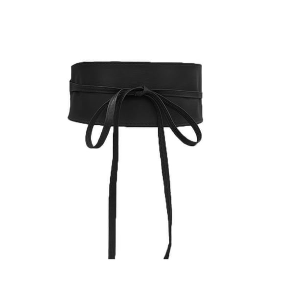 HUANLEDASH Women Girdle Smooth Faux Leather Solid Color Wide Lace Up Adjustable Anti-slip Firm Stitching Retro Slim Waist Decoration Dress Coat Sweater Waist Belt Waistband