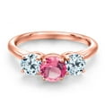 thumbnail image 3 of Gem Stone King 18K Rose Gold Plated Silver Pink Mystic Topaz and Sky Blue Topaz Engagement Ring for Women | 2.90 Cttw | Round 6MM | Gemstone November Birthstone | Size 7, 3 of 6