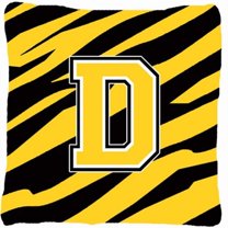 Monogram Initial D Tiger Stripe - Black Gold Decorative Fabric Pillow