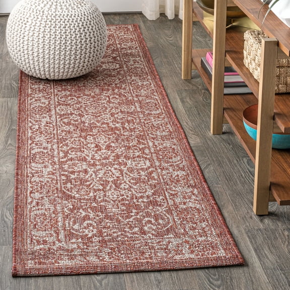 JONATHAN Y SANTA MONICA 2 x 8 Runner Rug, Tela Bohemian Textured Weave Floral - Red/Taupe, SMB100A-28