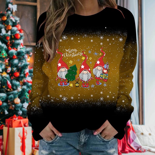 Qiopertar Chandail en Molleton à Col Rond pour Femmes Mode Décontractée Manches Longues Imprimé de Noël Blouse Offres de la Semaine Liquidation à Moins de 5$ jusqu'à 90 % de Réduction