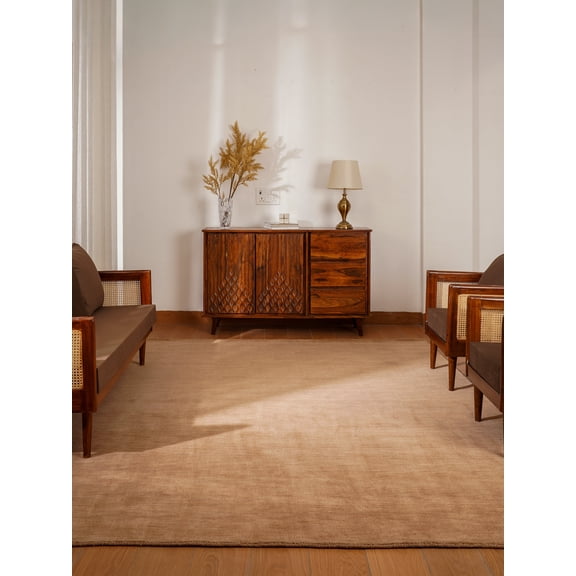 Rugsotic Carpets Hand Knotted Wool Area Rug 3'x5' Camel Solid Rectangle Indoor Rug for Living Room, Bedroom Antimicrobial L00111