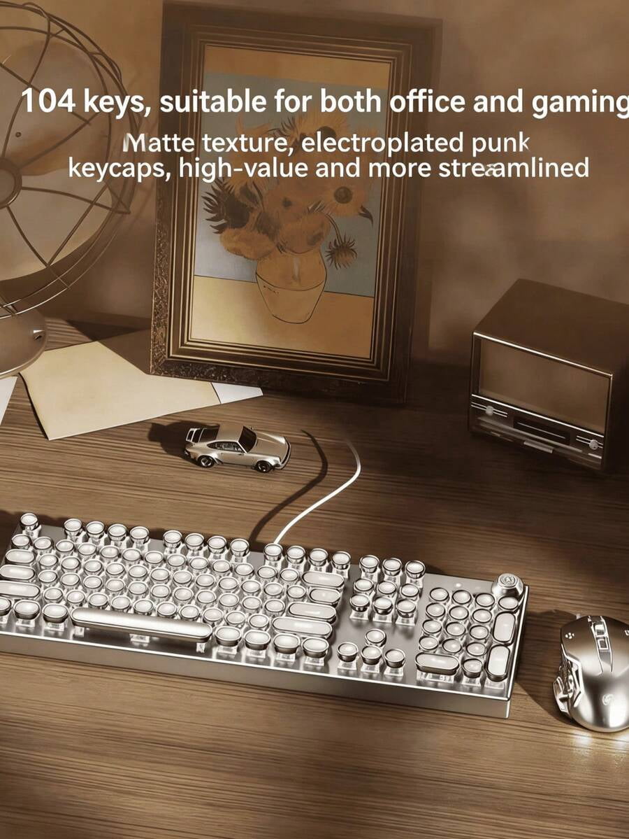 Retro Steampunk Typewriter Mechanical Keyboard, RGB Backlit 104 Keys Blue Switch Gaming Keyboard With Multifunctional Knob, Full Anti-Ghosting Wired Keyboard For PC Gamer Office
