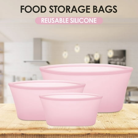 3pcs Reusable Silicone Food Storage Bags Food Preservation Bags Food Container Leakproof for Vegetable
