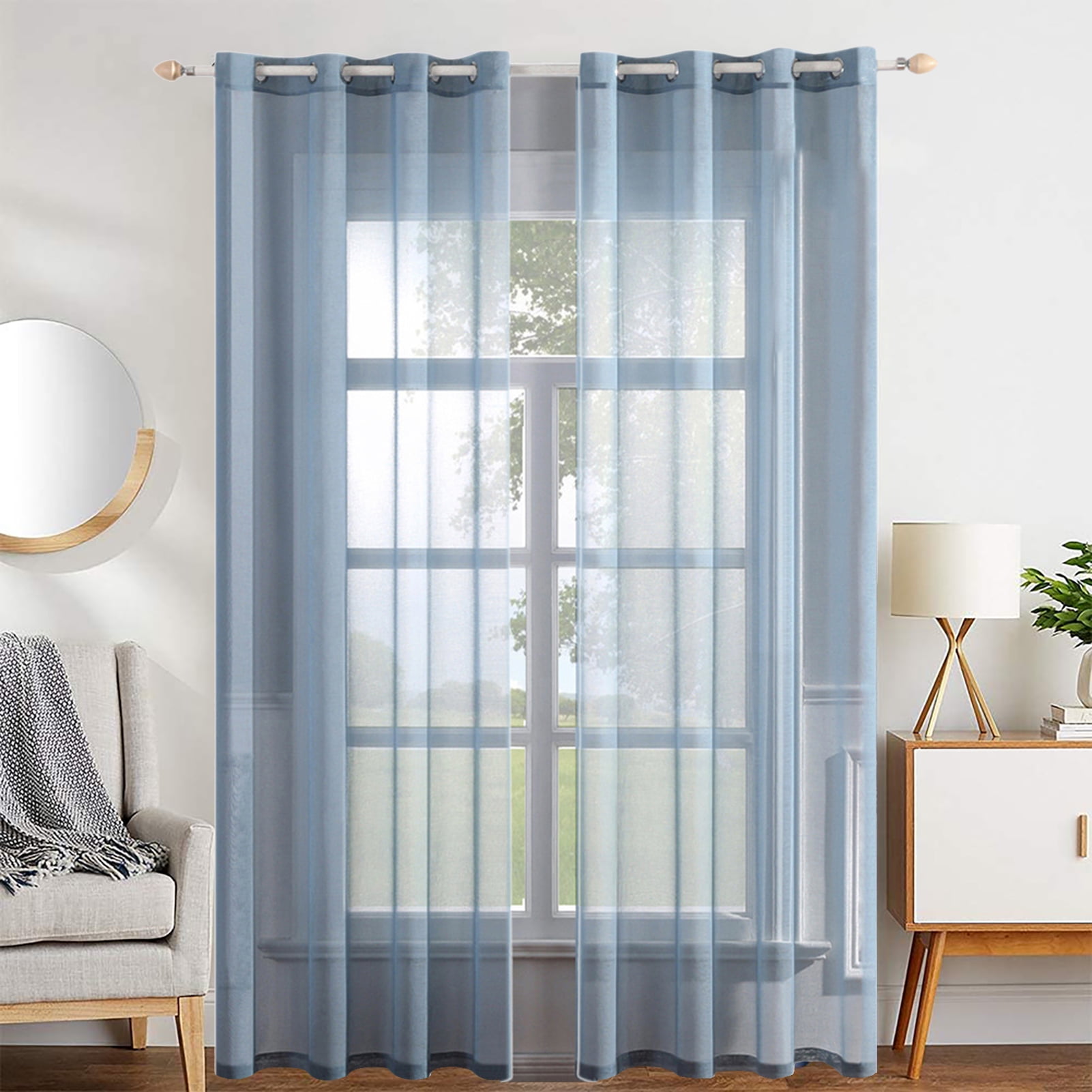 Bangcool Sheer Curtains Panels Set of 2 with Grommet Top Solid Color