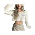 thumbnail image 1 of Women Button Down Long Sleeve Knit Crop Tops, 1 of 7