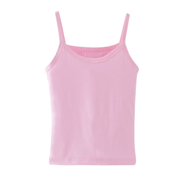 Huvoen Top Débardeurs en Coton pour Filles, Col Rond, Sans Manches, T-Shirt Graphique Uni, Crop Col Rond pour Filles et Garçons, Débardeur Rose 9 Ans
