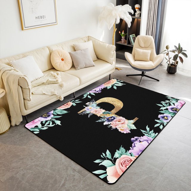 Erosebridal Monogrammed P Rugs For Bedroom 6'6" x 4'11", Initial Letter Living Room Carpet, Romantic Rose Bedroom Rugs, Living Room Rug Decor, Non Slip