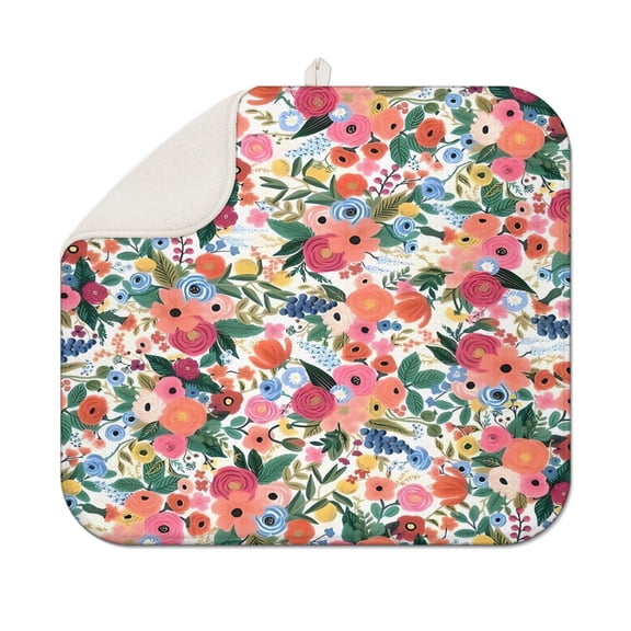 Pioneer Flower Floral Print Pattern Dish Drying Mat for Kitchen 1 Pack, Ultra Absorbent Microfiber Dishes Drainer Mats,16"x18"