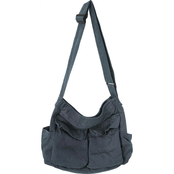 Kukuzhu Women Men Crossbody Shoulder Bag Large Hobo Bag with Multiple Pockets Canvas Messenger Tote Bag for Women and Men