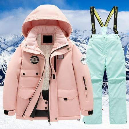 Hwmodou Toddler Girl Clothes Sets Childrens Ski Suit Multi Pocket Jacket Pants Winter Windbroof Snowboarding Winter Warm Snow Suits Unisex Playtime Clothes