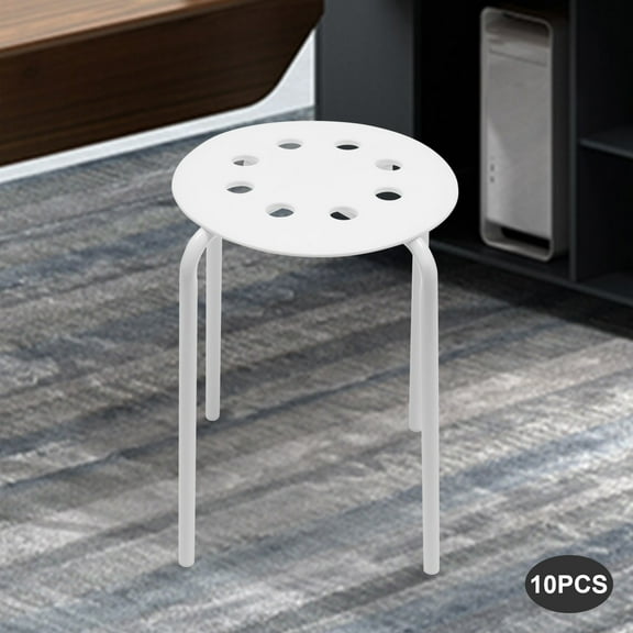 17 Inch Portable Classroom Stackable Plastic Stools 10 Pack Stacking Stools Set with Metal Frame Backless White Stool with Round Top for Kids Adults Children Students School Office Home Kitchen