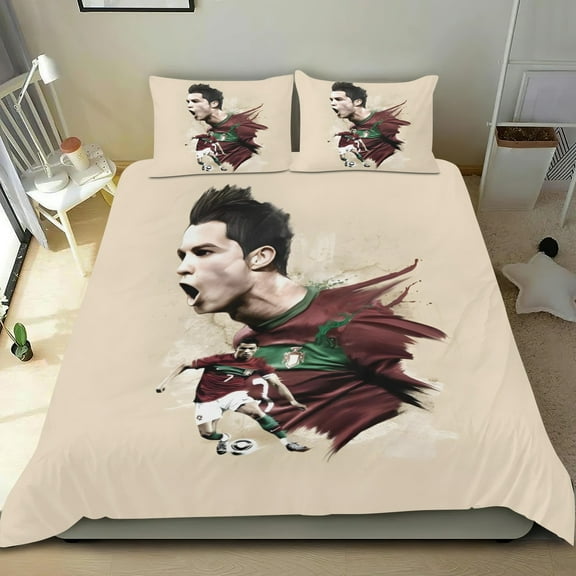 Cristiano Ronaldo Themed Bed Sheet Set Three Piece Set 53x79 Inches Comfortable And Skin Friendly Unique Design Creating A Star Studded Night