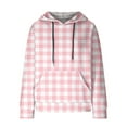 thumbnail image 5 of Women's Plaid Print/Color Block Hoodies Plus Size Waffle Drawstring Long Sleeve Casual Loose Pockets Pullover Tops(Pink,L), 5 of 6
