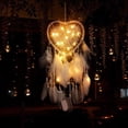 thumbnail image 4 of Moda Luz LED blanca Atrapasueños hecho a mano con pluma Amor Atrapasueños Luz de noche Familia Mesita de noche Pared Fiesta familiar Decoración de la boda Regalo JAMW Sencillez, 4 of 5
