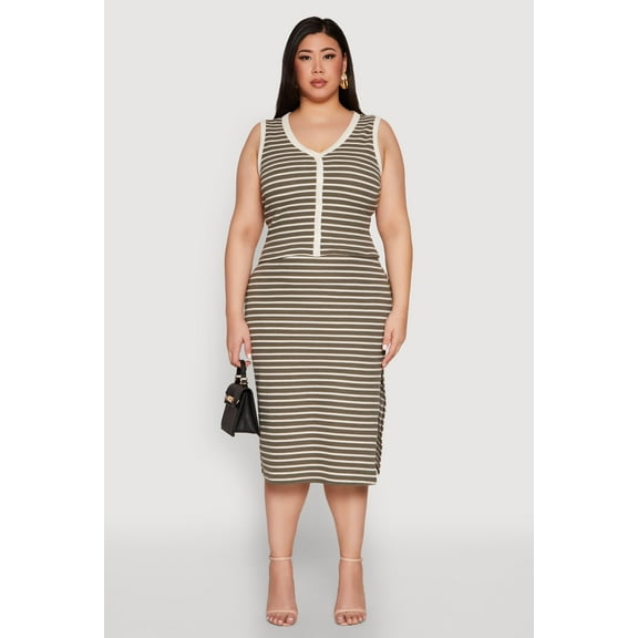 Womens Plus Size Textured Knit Striped Midi Skirt