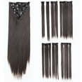 thumbnail image 1 of SWACC Extensiones de cabello sintético con clip para mujer, 22 pulgadas, cabeza completa recta, 7 piezas separadas, resistentes al calor (marrón oscuro-4#), 1 of 5