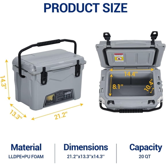 Cooler Box with Handles, Durable Cooling Box, Portable Ice Chest Cooler Box, for Travel Camping Picnic Outdoor