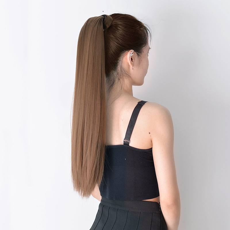 22Inch Synthetic Long Straight Ponytail Hair Extension Wrap Around Clip In Ponytail Hair Heat Reistan Pony Tail Hairpiece Blonde