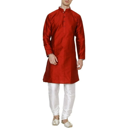 

Royal Kurta Men s Self Jacquard Silk Contrast Piping Kurta Churidar Red