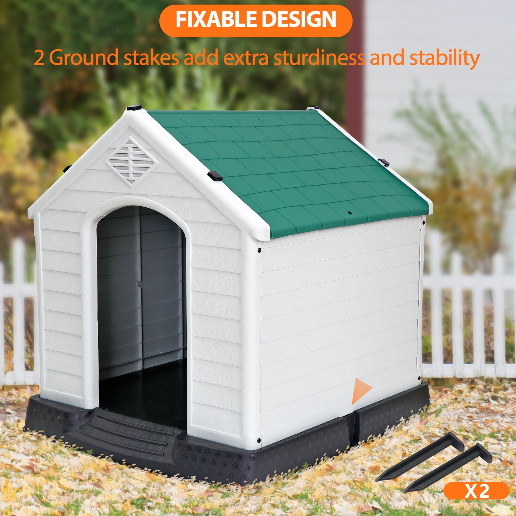 HomGarden 28-inch Plastic Dog House Medium Pet Puppy Shelter Kennel Waterproof  W/Air Vents, Green