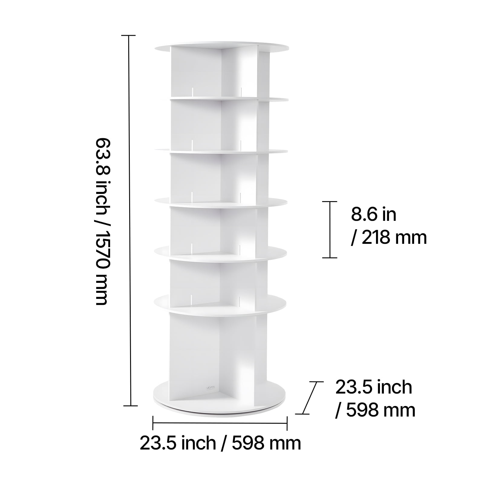 VEVOR 6 Tiers Rotating Shoe Rack Tower, 360° Spinning Shoe Rack, Revolving Storage Round Carousel Display, Freestanding Lazy Susan Organizer Display for Bedroom, Living Room, Entryway, Closet, White