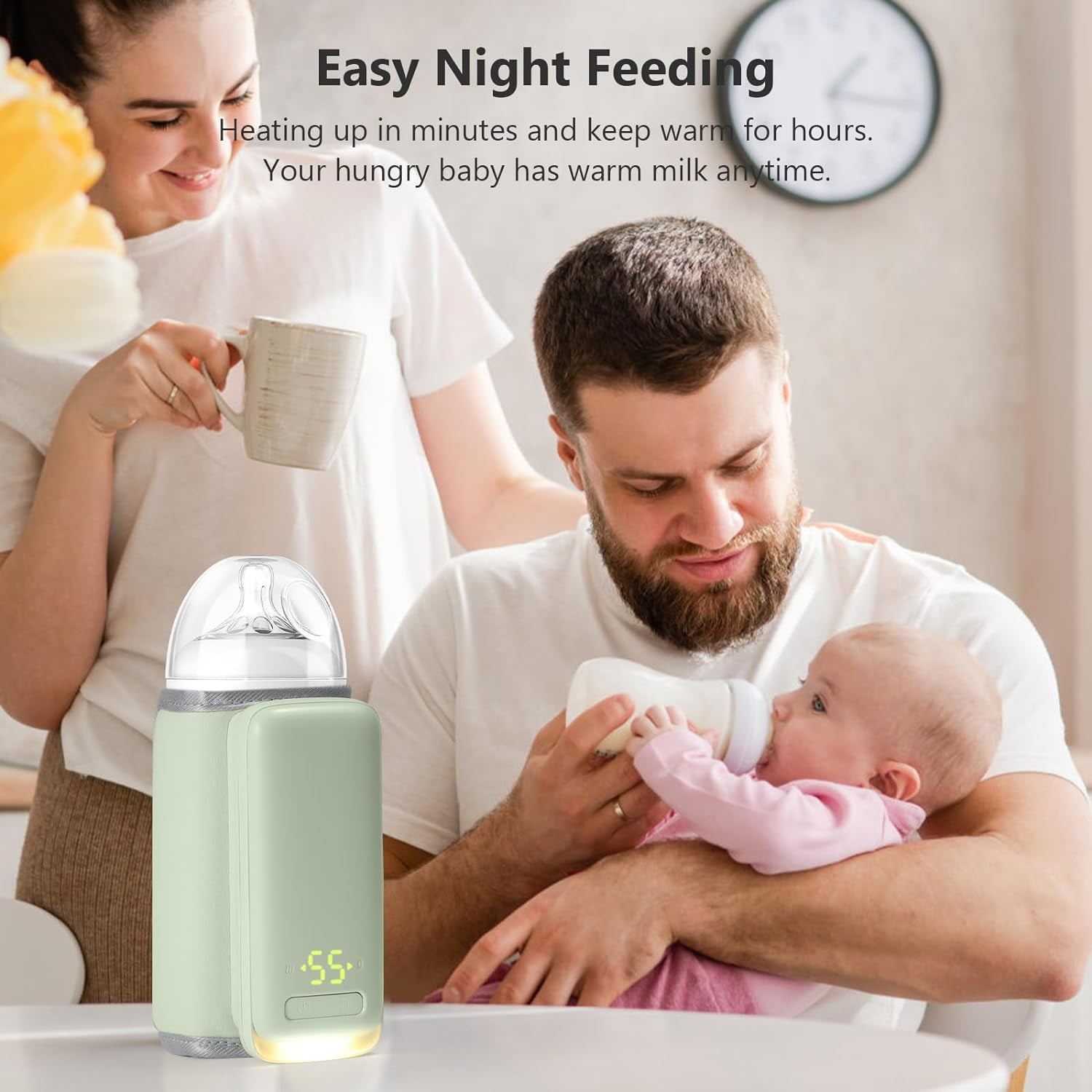 Wiher Portable Baby Bottle Warmer for Keeping Temperature, Portable Warmer with Light, Powered by USB Cable, Keeps Baby's Milk and Feeding Temperature, Car Bottle Warmer