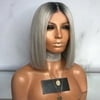 Black and gray mixed color mid-point bobo short straight hair with inner buckle bobo short hair dyed chemical fiber hair