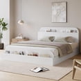 thumbnail image 6 of Full Size Bed Frame, Wooden Beds with Storage Headboard and Raised-Foodboard, Full-Floor Low Platform Bed for Bedroom, Sturdy Wooden Slats Support, No Box Spring Needed, White, 6 of 6