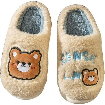 

CoCopeaunt Women Men Cute Bear Fluffy Fur Indoor Slippers Furry Soft Winter House Shoes Outdoor