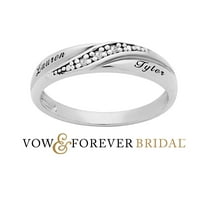 Vow & Forever Personalized Planet Bridal Platinum over Sterling Silver Ladies Diamond Accent Engraved Wedding Band ,Women's