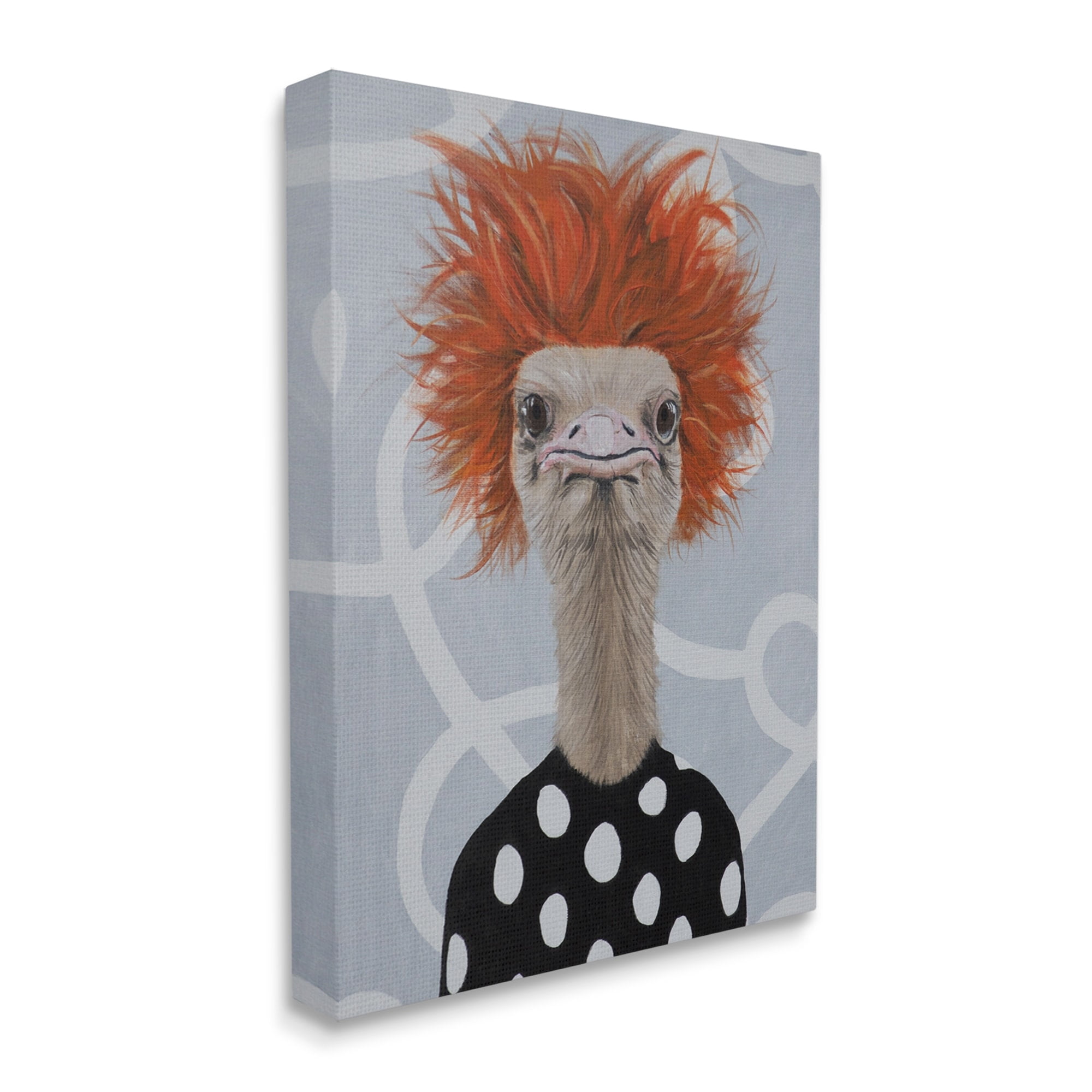 Stupell Industries Funny Ostrich Retro Polka Dots Animals & Insects Painting Gallery Wrapped Canvas Print Wall Art