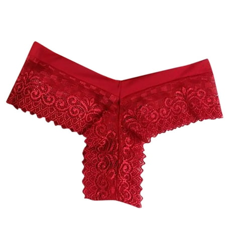 

Qcmgmg Hollow Out Low Waist Briefs for Women Soft Lace Underwear Women Breathable Stretch Panties Red