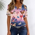 thumbnail image 4 of Women's Patriotic 250th Anniversary USA Shirt V-Neck Button American Flag Print Short Sleeve T-Shirts, 4 of 7
